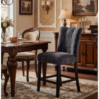 Sunvega Dark Gray Velvet Fabric Transitional Style Bar Stools Set Of Two