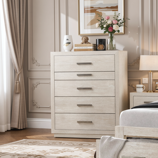 Sunvega Transitional Light Gray Chest with Metal Side Glides and English Dovetail Drawers
