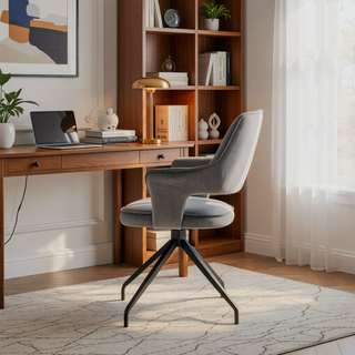 Sunvega Gray Velvet Dining Room Accent Chair with Black Finish and Stable Wood Base
