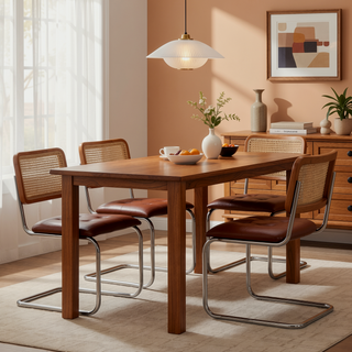 Sunvega Mid-Century Modern Dining Chairs Set of 2 with Mesh Backrest and PU Leather Seat