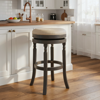Sunvega 30 Inch Bar Stool with Weathered Gray Finish and Beige Fabric Seat