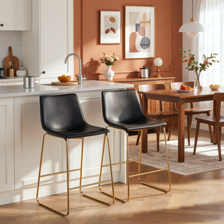 Sunvega Gold Metal and Faux Leather Duke Contemporary Counter Stool Set of 2