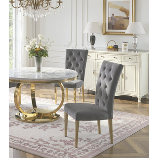 Sunvega Modern Velvet Upholstered Dining Chair Set with Tufted Back and Gold Legs
