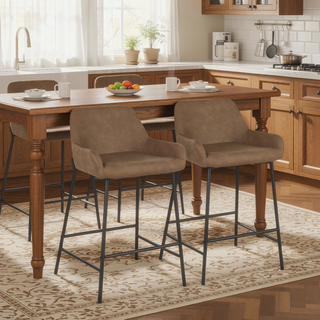 Sunvega Industrial Black Metal and Espresso Faux Leather Counter Stool Set of 2
