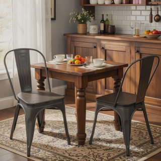 Sunvega Industrial Farmhouse Stackable Dining Chairs with Bamboo Seat Set of 2