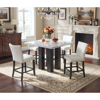 Sunvega White PU Upholstered Counter Height Chair with Chrome Nailhead Trim