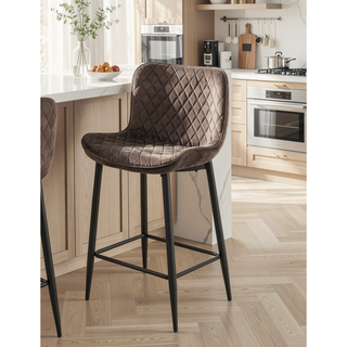 Sunvega Modern Brown Velvet Upholstered Counter Height Chairs with Quilted Stitching