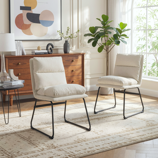 Sunvega Milos Contemporary Upholstered Dining Chairs Set of 2 with Sled Base