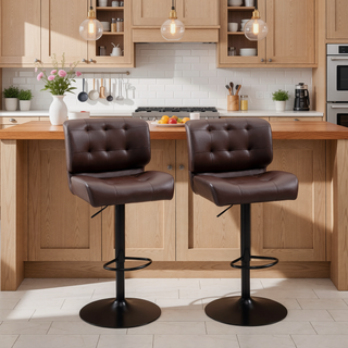 Sunvega Set of 2 Adjustable Swivel Bar Stools with Padded Seat and Metal Footrest