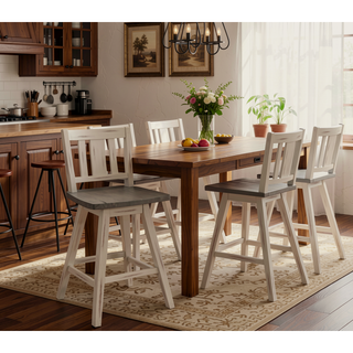 Sunvega Solid Rubberwood Counter Height Dining Table with Distressed Gray Finish