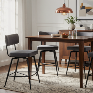 Sunvega Retro Brown Leather Swivel Counter Stools Set of 2 with Iron Frame