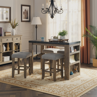 Sunvega Oak Finish Wooden Frame Counter Height Stools with Gray Synthetic Leather Seat