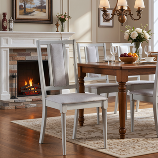 Sunvega Light Gray Finish Modern Wooden Upholstered Dining Chairs Set of 2