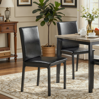 Sunvega Minimalist Mid-Century Inspired Black Leatherette Upholstered Side Chair Set of 2