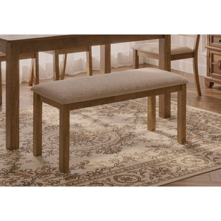 Sunvega 42-inch Rectangular Upholstered Bench in Brown Walnut and Beige Fabric