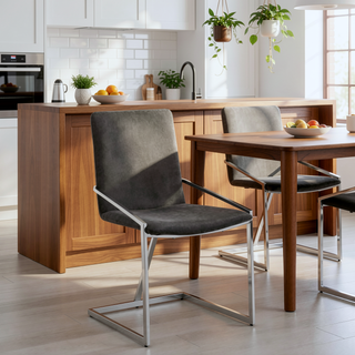 Sunvega Grey and Chrome Side Chair with Metal Base and Lozenge Backrest Design