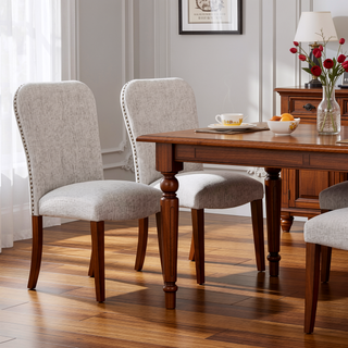Sunvega Sophia Sea Oat Dining Chairs with Nail Heads in Performance Fabric - Set of 2