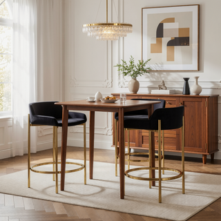 Sunvega Gold Metal and Black Velvet Upholstered Counter Stool Set of Two