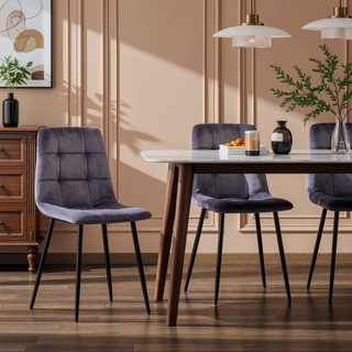 Sunvega Grey Velvet Dining Chairs Set of 2 with Metal Legs for Kitchen and Living Room