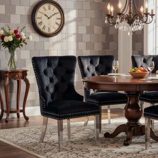 Sunvega Glam Style Wingback Dining Chairs with Upholstered Seat and Crystal-like Acrylic Buttons