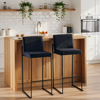 Sunvega Contemporary High Back Barstool with Black Steel Frame and Black Velvet Upholstery