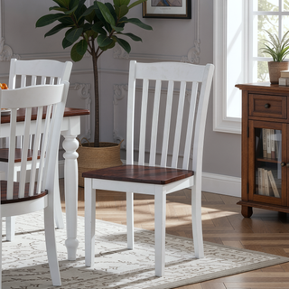 Sunvega Modern White and Walnut Finish Wooden Dining Chairs with Slatted Back