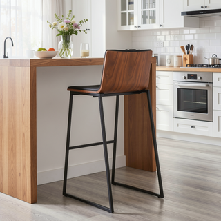 Sunvega Mason Mara Contemporary Fixed-Height Barstool with Upholstered Seat and Walnut Wood Back