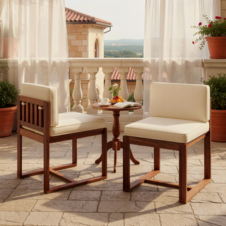 Sunvega Set of 2 Acacia Wood Armchairs with Beige Cushion for Patio Dining