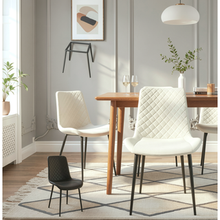 Sunvega Modern White PU Leather Dining Chair Set of 4 with Metal Legs
