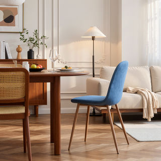 Sunvega Modern Muted Blue Upholstered Dining Chair with Walnut Finished Metal Legs Set of 2