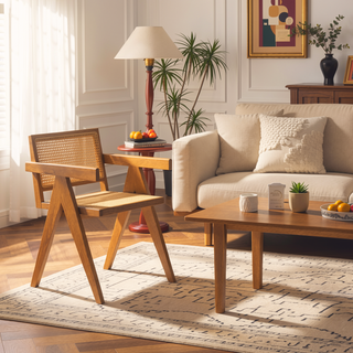 Sunvega Natural Rattan Dining Chairs with Perforated Design Set of 2 for Living Room