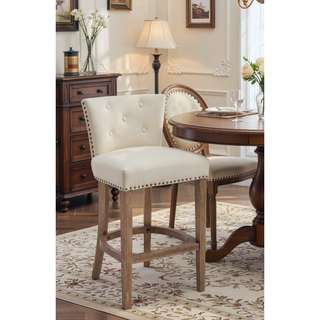Sunvega Brown Wooden Bar Stools with Cow Top Leather Upholstered Seat and Backs