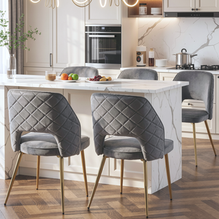 Sunvega Modern Gray Velvet Dining Chairs with Hollow Back and Gold Metal Legs Set of 4