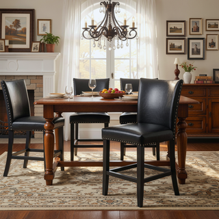 Sunvega Counter Height Upholstered PU Chair with Chrome Nailhead Trim and Footrest