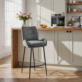 Sunvega 26 Inch Counter Height Bar Stool in Charcoal Fabric and Black Finish
