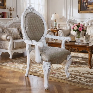 Sunvega Taupe and Bone White Arm Chair with Nailhead Trim and Ornate Legs