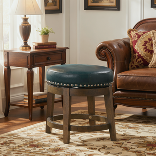 Sunvega Gray Faux Leather Swivel Stools with Nailhead Trim and Solid Wood Frame