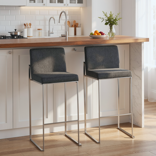 Sunvega Contemporary High Back Barstool with Padded Seat and Backrest in Stainless Steel