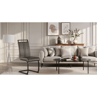 Sunvega Modern Faux Leather Upholstered Dining Chairs with High Back and Metal Legs Set of 2