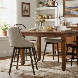 Sunvega Swivel Counter Stool with 360 Degree Spin and Beige Tweed Fabric