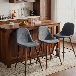 Sunvega Mid-Century Modern Counter Stool with Upholstered Seat and Walnut Finish Legs