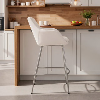 Sunvega White Faux Leather and Brushed Stainless Steel Swivel Bar Stool