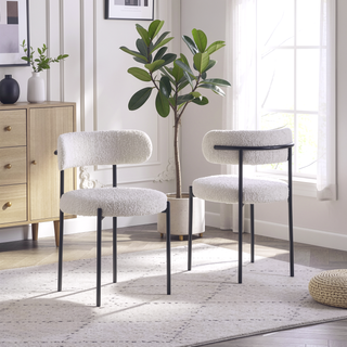 Sunvega Cream Boucle Fabric Upholstered Dining Chair Set with Metal Frame