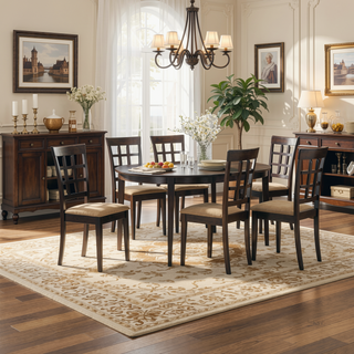 Sunvega Cappuccino and Beige Lattice Back Dining Chair Set with Checkered Wooden Design