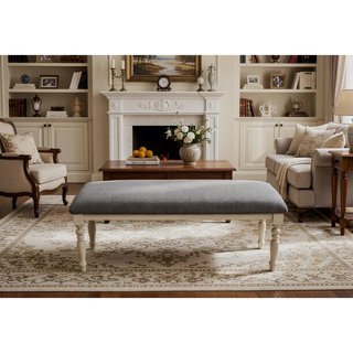 Sunvega 48 Inch Upholstered Rectangular Bench with Grey Solid Wood Legs