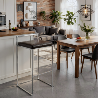 Sunvega Contemporary Stackable Barstool with Brown Faux Leather Upholstered Padded Seat