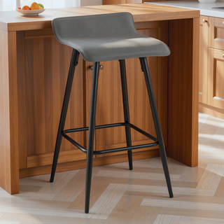 Sunvega Contemporary Fixed Height Counter Stool in Black Steel and Grey Faux Leather
