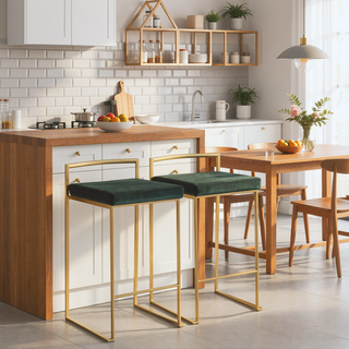 Sunvega Glam Stackable Counter Stool with Green Velvet Cushion Set of 2