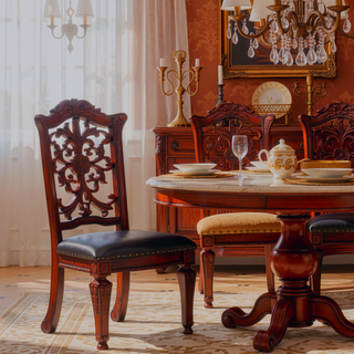 Sunvega Brown and Cherry Side Chair with Nailhead Trim and Floral Motif