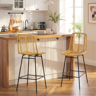 Sunvega Boho Kitchen Island Bar Stools Set of 2 with Breathable Wicker Seat and Back